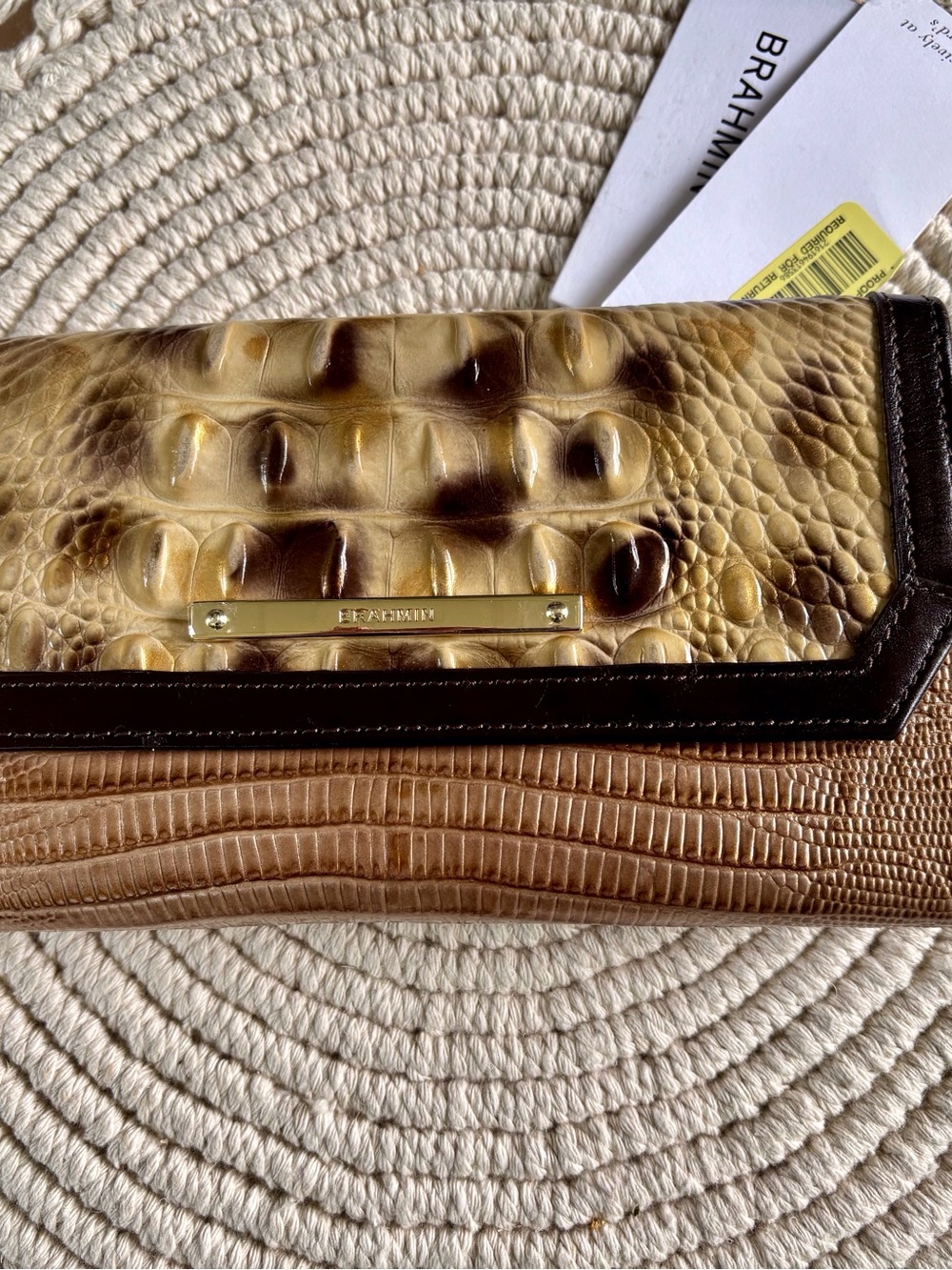 Brahmin Croc and Reptile Embossed Leather Soft Wallet in Summer Tortoise - Picture 8 of 9